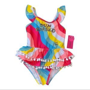 Betsey Johnson little girl ruffled 1-piece colorful swimsuit with sequins 6X